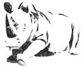 Black and white monochrome painting with water and ink draw rhino illustration