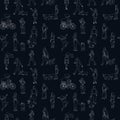 Black and white monochrome seamless pattern with many walking and standing people in summer clothes. Line art