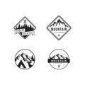 Black and White Mountain Explorer Adventure Logo, Sign, Badge Flat Vector Design Set Royalty Free Stock Photo