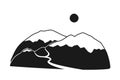 Black and white mountain range silhouette Royalty Free Stock Photo