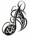 Black tattoo Music note. Black silhouette isolated on white background.Vector illustration Royalty Free Stock Photo