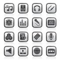 Black and white music, sound and audio icons Royalty Free Stock Photo