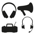 Black and white music tech items silhouette