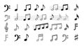 Black and white musical notes symbols and clefs vector set Royalty Free Stock Photo