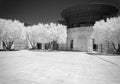 Winery entrance, black and white