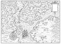Black and white nautical illustration with old world map Royalty Free Stock Photo