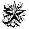 Black and White Nautical Star Shattering Rocks Royalty Free Stock Photo