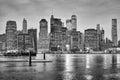 Black and white New York City skyline at night, USA Royalty Free Stock Photo
