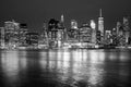 Black and white New York City skyline at night, USA Royalty Free Stock Photo