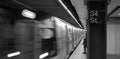 Black and White New York City Subway Station and Train Arriving Platform 34th Street Manhattan