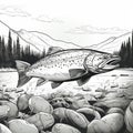 Black And White New Yorker-style Cartoon Drawing Of A Trout