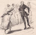 Black and white newspaper drawing of people dancing.