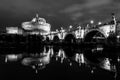 Black and white night view of Castle Saint Angelo in Rome, Italy Royalty Free Stock Photo