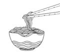 Black and white doodle Noodle at bowl and stick. vector illustration hand drawing Royalty Free Stock Photo