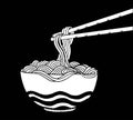 Black and white doodle Noodle at bowl and stick. vector illustration hand drawing Royalty Free Stock Photo