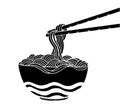 Black and white doodle Noodle at bowl and stick. vector illustration hand drawing Royalty Free Stock Photo