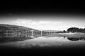 Black and white Norway bridge with reflection landscape