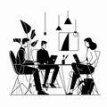 Black and White Office Scene with Team Engaged in Productive Work Royalty Free Stock Photo