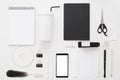 Black and white office stuff collection flat lay Royalty Free Stock Photo