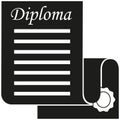 Black and white open diploma scroll silhouette. Royalty Free Stock Photo