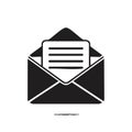 Black and White Open Envelope Icon with Letter, Message Notification Vector Art Royalty Free Stock Photo