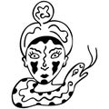 Black and white Ophiuchus. The head of a man with a snake on his neck. Ornamental magical indian maya. The thirteenth zodiac sign.