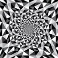 Black and white optical illusion triangle vector spiral background, texture