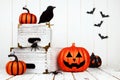 Halloween decor against a white wood background Royalty Free Stock Photo