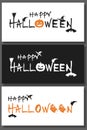 Black, white and orange postcard for Happy Halloween. Set of 3 banner or background for Halloween Party Night, vector illustration Royalty Free Stock Photo