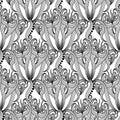 Black and white ornamental abstract floral vector seamless pattern. Damask ethnic style ornament. Doodle hand drawn Paisley Royalty Free Stock Photo