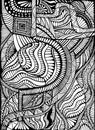 Black and white ornamental abstract maze pattern coloring page.