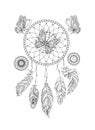 Black and white ornamental dreamcatcher and butterfies for adul
