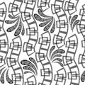 Black and white ornamental greek vector seamless pattern. Wave greek key meanders shapes, lines, flowers. Monochrome isolated Royalty Free Stock Photo