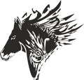 Black-white ornamental horse head for prints on T-shirts or emblems