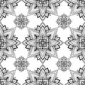 Black and white ornamental pattern. Seamless background in vector for coloring book page or textile design. Royalty Free Stock Photo