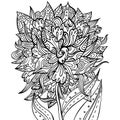 Black and white ornate flower with a face. Fairytale floral princess, godess. Tribal boho tattoo. Vector coloring page Royalty Free Stock Photo