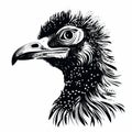 Black And White Ostrich Head Vector Art Printmaking Mastery And Avian-themed Hybrid Compositions