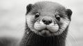 Black And White Otter Portrait: Close-up Shot With Swirl Pattern Backdrop