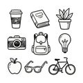 Black And White Outline Everyday Objects Sketch Set Royalty Free Stock Photo