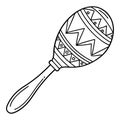 Black and white outline of a maraca with geometric patterns Royalty Free Stock Photo