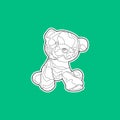 Black and white outline teddy bear sticker. Outline art.