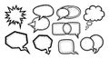 Black and white outlined comic speech bubbles and thought clouds various shapes isolated on white background Royalty Free Stock Photo