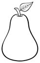 Black And White Outlined Pear Fruit With Leaf Cartoon Drawing Simple Design