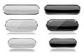 Black and white oval glass buttons with metal frame. Set of 3d icons Royalty Free Stock Photo