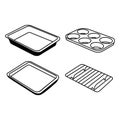 Black and White Oven Bakeware Set Vector