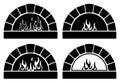 vector black and white ovens with fire