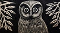 Black And White Owl Carving: Woodcut-inspired Graphic Art On Large Canvas