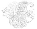 Black and white page for coloring book. Fantasy drawing of beautiful fairyland fish with Celtic ornament. Pattern for print.