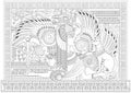 Black and white page for coloring with Egyptian queen between ancient ornaments. Worksheet for children and adults.