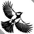 Black and white paint draw tit bird vector illustration
